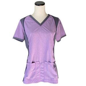 Scrubstar ACTIVE Sporty Purple & Gray Medical Scrub Top - Size Small